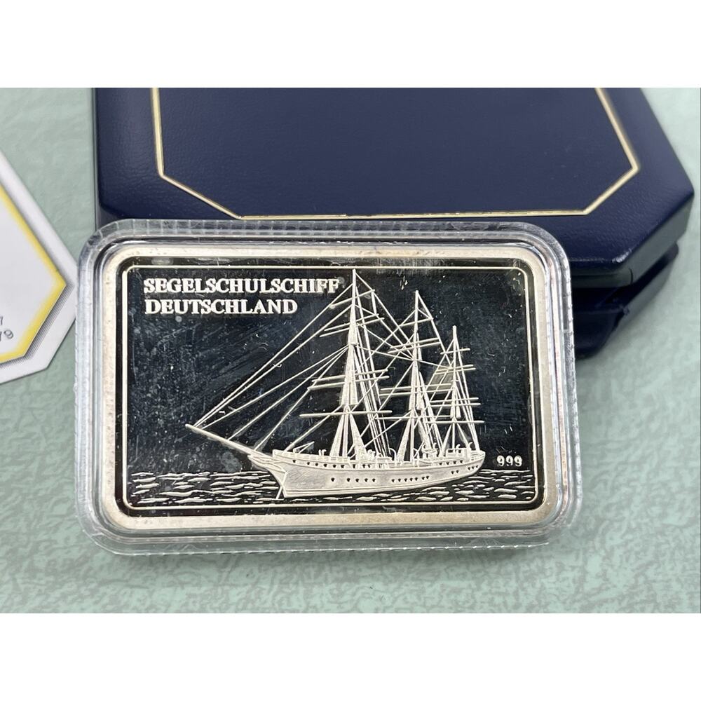 Vintage Silver Ingot Birmingham Mint 1 Troy Oz Euro Mint Segelschulschiff